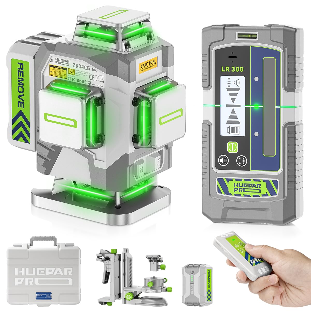 LRAIN 4 X 360° Self-Leveling Green Cross Line Laser Level Set