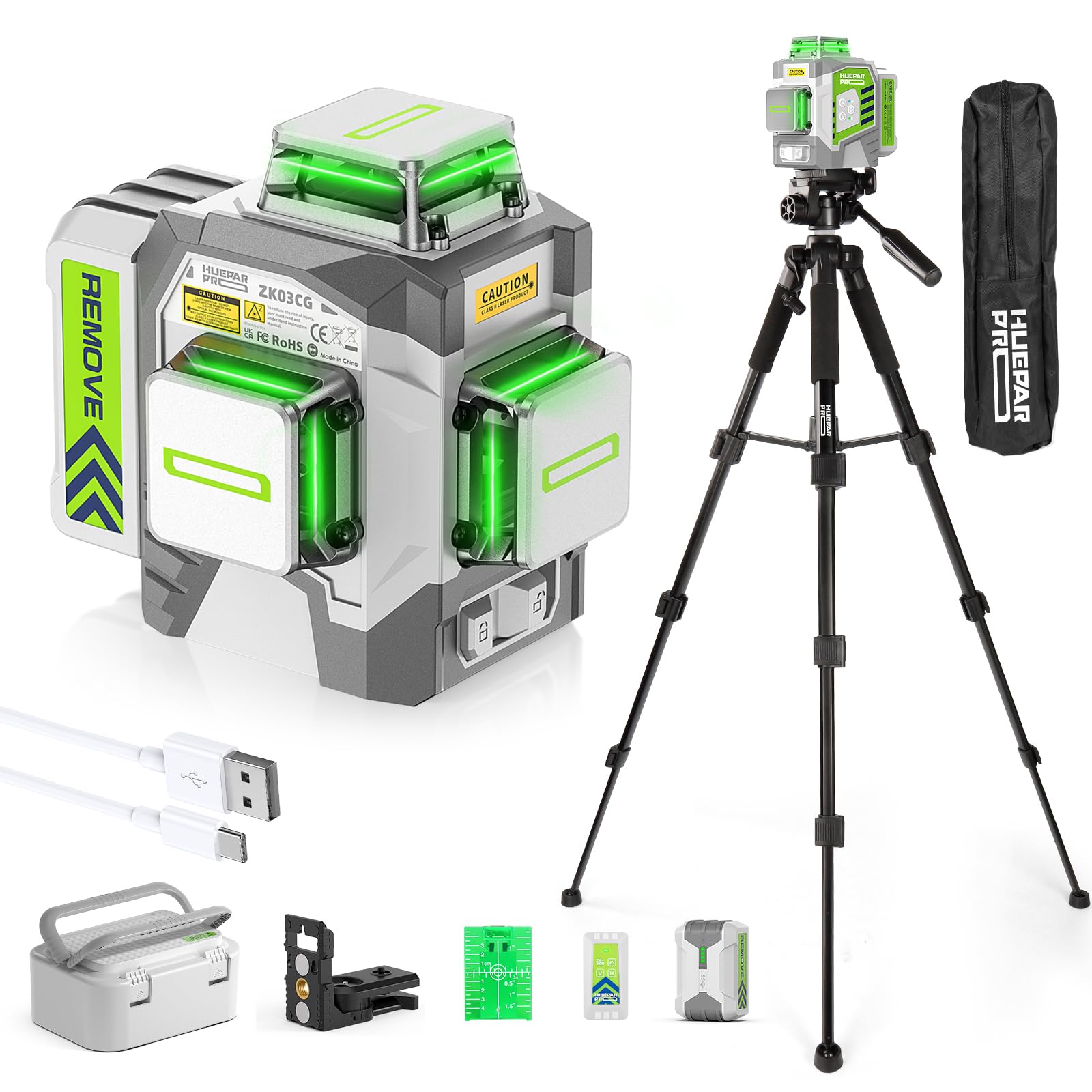 LRAIN 3 X 360° Self-Leveling Green Laser Level Kit