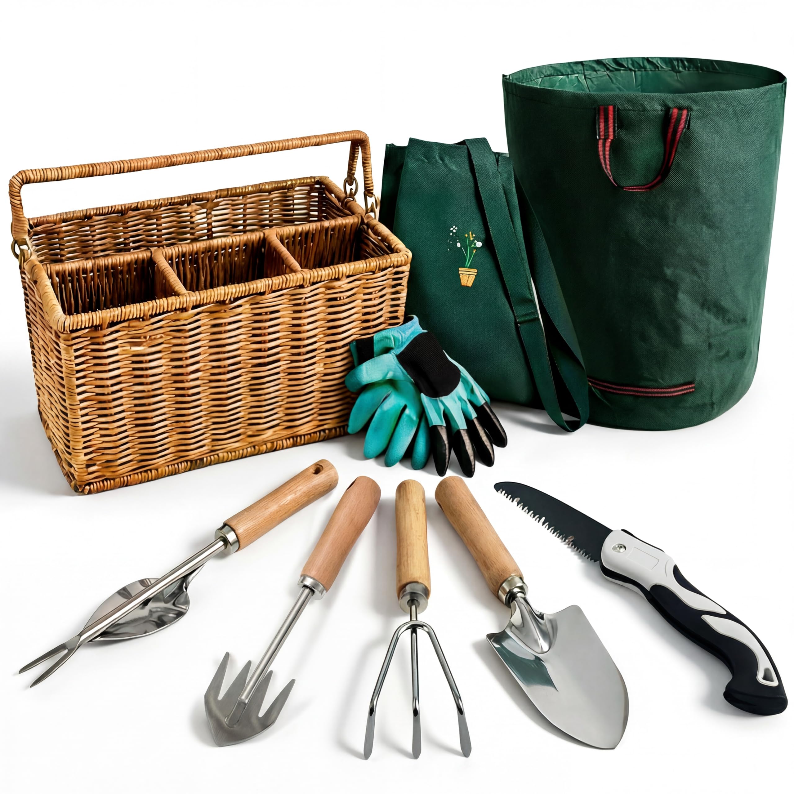 LRAIN All-In-One Garden Tool Set with Wicker Basket